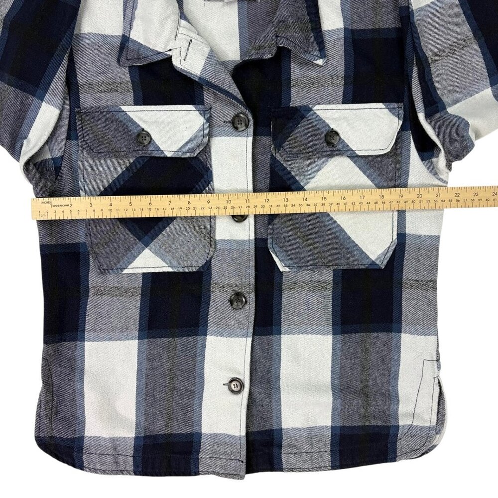 Reserve Fairfax Women’s Plaid Flannel Shacket Blue Gray Button Up Size Small - Picture 11 of 13